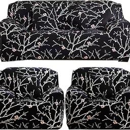 Gifts Island® Sofa Cover 3 Seater and 2 Seater Fully Covered Universal 5 Seater Sofa Cover Non-Slip Sticky Elastic Stretchable Sofa Set Slipcover Protector for (3+1+1 Seater), Black Stem-image-7