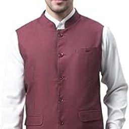 Men's Self Design Burgundy Mandarin Collar Waist Coat-picture-13