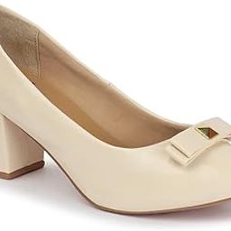 Womens Stylish Comfortable Block Heel Round Toe Slip-On Fashion Pump Shoes for Daily, Office and Casual use-15