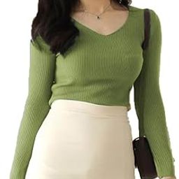 Rib Knitted V Neck Full Sleeve Top for Women-image-7