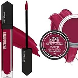 Love Earth Lip And Cheek Tint & Liquid Lipstick Combo| Includes Liquid Mousse Lipstick - Bloody Mary Matte Finish-6ml & Lip And Cheek Tint Multipot-Seize The Day Creamy Matte-8gm-22