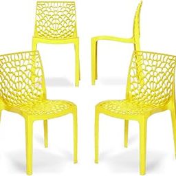 Binani Web Designer Plastic Chair for Home, Office and Restaurant and Cafe|Armless Chair for Dining Room| Heavy Duty Outdoor Plastic Chair | Designer Balcony Chair (Yellow, Set of 4)-image-34