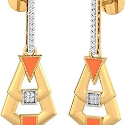 14KT Yellow Gold Diamond Cedar Enamel Dangle Earrings for Women-image-67