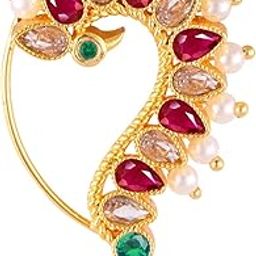Vighnaharta Multi CZ stone and chain with Pearls moti Nath Nathiya./ Nose Pin for women[VFJ1271NTH-PRESS-MULTI]-image-56
