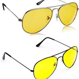 Yellow Lens Silver And Black Frame Men Women Aviator Sunglasses for Driving/Shooting - Perfect for Any Weather - Combo of 2 (Yellow Lens)-22