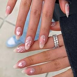 Nakhi 24 Reusable Artificial Fake Nail Set |Base Peach Pink colour with White Bow Design Glossy Nails | Lightweight & Long Lasting| Quick Fix For Festivals & Special Occasions-4