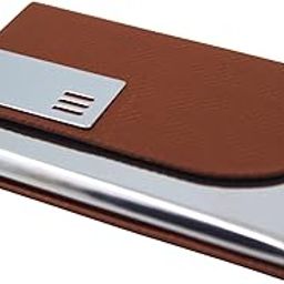 Business Card Holder for Men and Women, Visiting Card Holder, PU Leather, Metal Card Holder (Brown, Silver)-picture-42