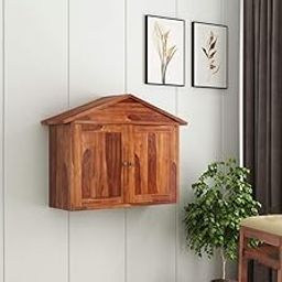 Wooden Wall Bar Cabinet | Wall Hanging Mini Bar for Home Wine Rack | Solid Wood Make Wine Storage Cabinet with Glass Hanging Space | Honey Finish-image-85