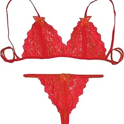 xs and os Women Bikini Lace Bra Panty Lingerie Set (Red, X-Large)-picture-38