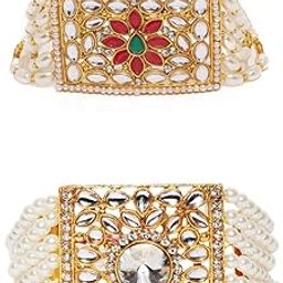 Combo of 2 Stunning Traditional Pearl & Kundan Wedding Collection Bracelet For Women-ZPFK9052-19