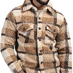 Regular Fit Sherpa Check Men's Shacket With Closure Type of Button & Two Pockets Warm Coat For Men Winter-picture-17