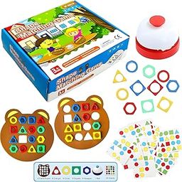 WISHKEY Geometric Shape Matching Board Game for Kids 3+ Years, Educational Preschool Learning Toy with Bear Game Boards, Color & Shape Recognition Cards, Sorting Shapes & Bell-5