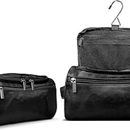 Travel Toiletry Pouch for Men & Women with Mesh & Hook Attachment| 25Cm Water Resistant PU Leather Vanity Case, Toiletry Kit, Travel Shaving Kit, Makeup & Cosmetic Organizer -Black-image-36