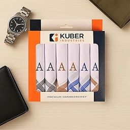 Kuber Industries 6 Pcs Set Monogram Letter (A) Embroidery Border White Handkerchief for Men Cotton | Hanky Set for Men | Rumal for Gents | Gentle and Absorbent Hankies/Handkerchief for Boys-picture-2