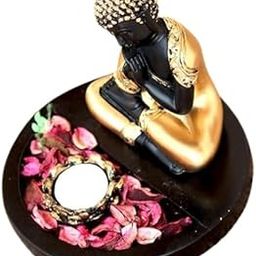 PRIYANKA CREATIONS Thai Buddha with Wooden Base and Tealight Holder Showpiece Figurine(7 * 7 * 7 Inches)-image-44