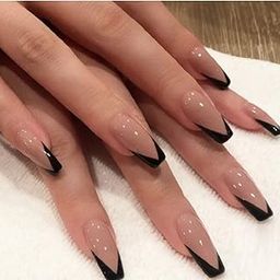 24 Pcs Set of Skin Nude black UV GEL finish | Artificial False nail extension | Ready to apply | No Glue-No Damage | WITH FREE NAIL APPLY KIT for girls women.-13