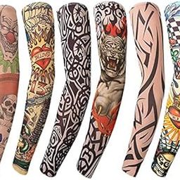 Dressify NVL 6 Pcs New Nylon Elastic Fake Temporary Tattoo Sleeve Designs Body Arm Stockings Tatoo for Cool Men Women-37