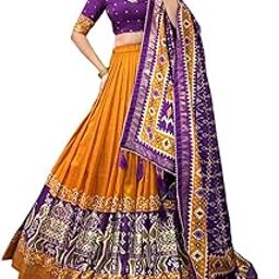 Women's Dot & Ikkat Print With foil work Tussar Silk Lehenga Choli Set-image-8