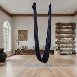 Streetup India® Lycra Fabric Aerial Swing/Yoga Hamock With 20 Feet Long Fabric With Carabiner and Ring (Neavy Blue)-image-59