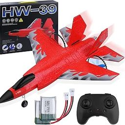 Henakmsl RC Aeroplane 2CH RC Plane Toy HW39 Fighter 2.4GHz Remote Controlled Aeroplane RTF for Beginners, Children and Adults F35 Aeroplane with Night Lights USB Charging (Red)-image-85