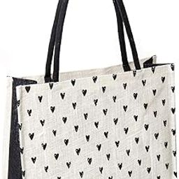 H&B Jute Shopping Bag – Jute Bags for grocery shopping | Trendy Bag | Shoulder Bag | Grocery Shopping Bag Large | Shopper Tote Bag – Heart (1 Bag - Black)-2