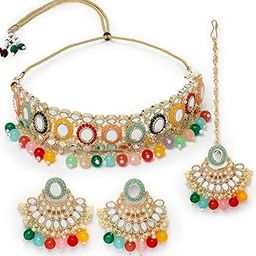 Classy Choker Necklace Earring Jewellery Set with Maangtikka Jewellery Set for Women-51