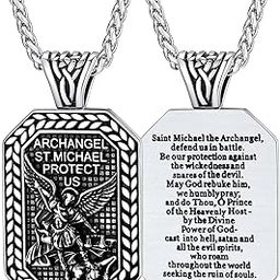 Saint Michael Necklace, Stainless Steel/18K Gold Plated St Michael the Archangel Pendant Amulet for Men Women with Gift Packaging-image-3