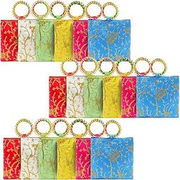 AT Ankit Traders Women Potli Bags | Gifting Potli with Zip & Bangle Handle | Traditional Shagun Return Gifts Potli for Mehandi, Haldi, Baby Shower, Wedding, Sangeet (Embroidered, Pack of 18)-image-13