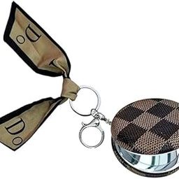 Compact Mirror Keychain with Silk Bow, Round Checkered Design, Double-Sided Travel Mirror for Purse, Keychain Mirror for Women, Small Mirror for Makeup (1 pcs)-image-53