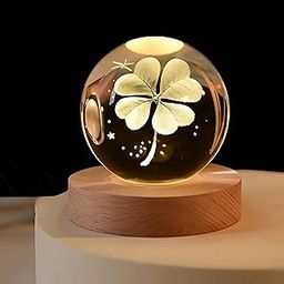 Floral Crystal Ball LED Night Light with Wooden Base | 3D Elegant Flower Design USB Night Lamp for Home Decor & Aesthetic Gift | Decorative Bedside Table Lamp for Girls, Women, Kids-image-98