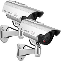 YSUCAU Solar Powered Bullet Dummy Fake Camera Surveillance Security CCTV Dome Camera with Flashing Red LED Light & Warning Security Alert Sticker Decals Outdoor/Indoor Use (2 Pack)-picture-20