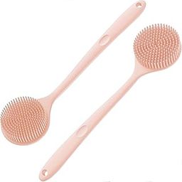 INOVERA (LABEL) 2-in-1 Long Handle Bath Brushes for Men, Women - Silicone Back Cleaning Bathing Brush (Pink)-image-16