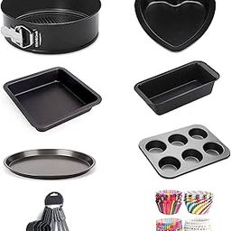 Xacton 8-in-1 Cake Mould Baking Set Combo of Round, Heart, Square, Bead Mould, Pizza Tray, 6 Slot Muffin Tray, Cake Cup Liners, and Measuring Cups and Spoon for Microwave Oven OTG Safe Baking tin-12