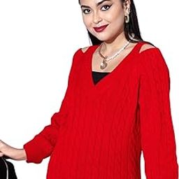 Women Cable Knitted Pattern V-Neck Cutout Acrylic Ribbed Hem Regular Pullover-image-22