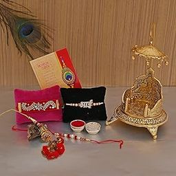 Rakhi Gift For Brother Combo For Brother And Bhabhi With Gift - Rakshabandha Gifts for Sister Bhabhi - Metal Singhasan For God Idols/Bhai Lumba/Greeting Card-image-35