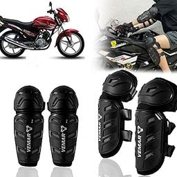 Auto Pearl Motorcycle Knee Shin Guards Elbow Pads, 4 in 1 Monstor Style Knee Shin Safe Protection Armor for Moto Cycling Racing compatible with YBR 125 (Black, 4Pcs)-image-60