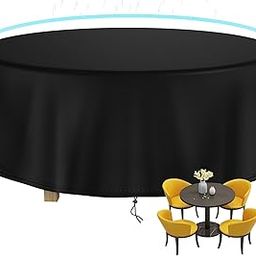 Round Patio Table Cover Waterproof, 50.3" Diax27.9 H 600D Heavy Duty Oxford Fabric Outdoor Patio Furniture Cover Patio Table Chair Set Covers for Garden Round Table Dining Set, Black-image-6