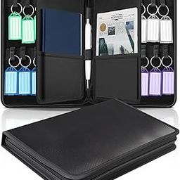 Focxoio Portable Key Organizer, One-Handed Key Removal, 24 Keys and Tags Zippered Key Case, Inner Layer for Documents, Key Storage Bag for Landlords, Real Estate, Black-image-65