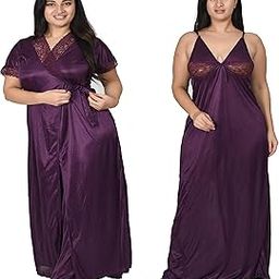Women's Satin Solid | Plain Stylish Latest Maxi Sleeveless with Short Sleeve Night Gown | Nighty with Robe | Nightwear 1 Nighty & 1 Wrap Gown | 2 pcs Set-picture-14