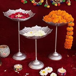 TIED RIBBONS Metal Pack of 3 Decorative Urli Bowl for Home Decor with Stands, Floating Flowers, 500 ML-image-39