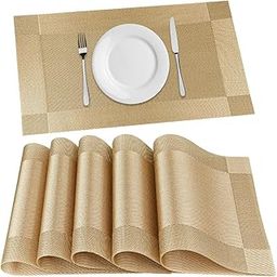 P-Plus International Placemats Set of 6 Dining Table Place Mats | Placemats Table Mat PVC Material | Non-Slip Heat Resistant | Dining Tablemates Washable Anti-Skid | Size 45 x 30cm (Gold) Vinyl-10