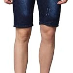 Amaara Men's Distress Button&Belt Closure Mid Waist Regular Fit Denim Shorts.-image-1
