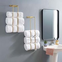 HUZIART | Bathroom Towel Rack Wall Mounting | Metal Towel Rack | Towel Storage Rack | Iron Rack for Luxury Bathroom | Set of 2(Golden)-image-8