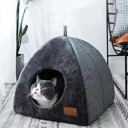 Cat Cave Pet Bed, 2-in-1 Foldable House Tent, Grey, with Removable Washable Cushion and Non-Slip Bottom-picture-11