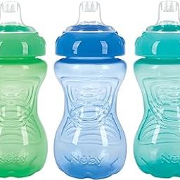 Nuby (USA No-Spill Easy Grip Sippy Cup with Soft Silicone Spout Sipper Cup for Baby, 10 Ounce/300ML 3 Pack (Green, Blue, Aqua)-image-2