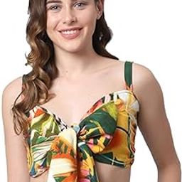 Women's Cotton Tie & Dye Print Tie Knot Back Beachwear Top-43