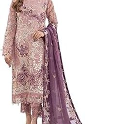 Women's Purple Faux Georgette Regular Fit Semi Stitched Top With Unstitched Bottom and Nazmin Dupatta Embroidered Straight Top Dress Material (Pakistani Salwar Suit) (ME-1097-Purple)-14