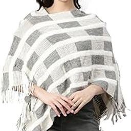 Women's Three-Quarter Sleeves Round Neck Geometric Grey Poncho-06_Grey-image-27