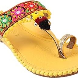 Rajasthani Jaipuri Work Kolhapuri Ethnic Womens Girls Ladies Slipper pur (9, Yellow)-picture-28