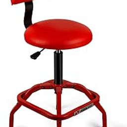 FreekyFit Shop Stool with Backrest, Mechanic Garage Stool for Workshop, Adjustable Bar Stool Chair, Padded Workbench Stool for Men Women, 300 LBS Capacity, 360° Swivel PVC Seat, Heavy Duty, Red-image-19